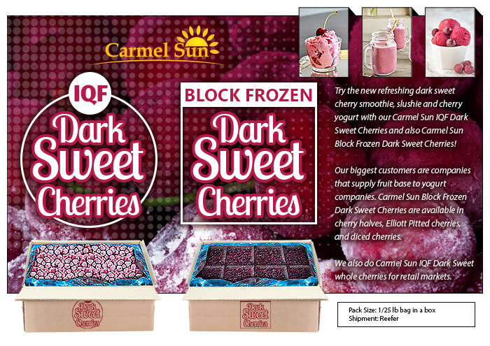 Carmel Sun IQF and Block Frozen Dark Sweet Cherries